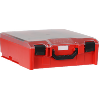 StorageTek Case Large Clear PC Lid c/w Dividers-Red with Black Clasps