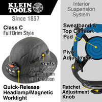 Klein Tools KARBN Full Brim Vented Hard Hat with Rechargeable Auto-Off Headlamp