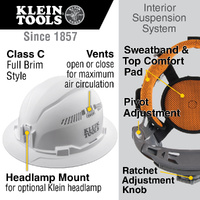 Klein Tools Full Brim Vented Hard Hat White Class C
