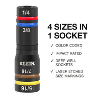 Klein Tools Quad-16 Heavy-Duty Impact Flip Sockets SAE/Metric Set