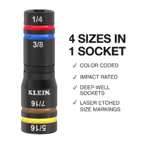 Klein Knect Quad-24 Heavy-Duty Impact Flip Sockets SAE and Metric 9-Piece