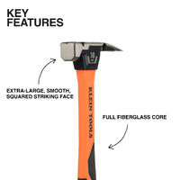 Klein Smooth Face Fibreglass Hammer Straight Claw Trade Hammer