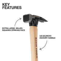 Klein 20oz Milled Face Hickory Framing Hammer Straight Claw