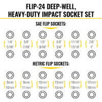 Klein Knect Flip-24 Deep-Well Heavy-Duty Impact Socket Set SAE and Metric