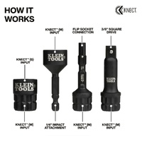 Klein KNECT Impact Socket Adapter Kit Reducer 3/8 Inch Dual Drive and Extension