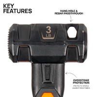 Klein Dual-Faced Drilling Hammer 3lb Fibreglass Handle Heavy-Duty