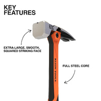 Klein 20oz Anti-Vibration Smooth Face Hammer Steel Core Straight Claw