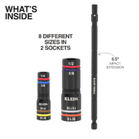 Klein Quad-8 Deep-Well Heavy-Duty Impact Flip Sockets SAE 3-Piece