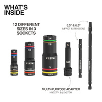 Klein Knect Quad-12 Heavy-Duty Impact Flip Sockets SAE 6-Piece