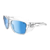 Paramount Ace Safety Glasses Black Frame Polarised Lens Clear Blue Mirror