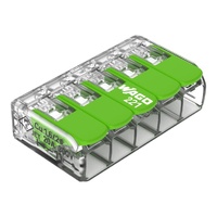 Wago Green Splicing Connector With Levers 5Way 4MM PK25