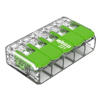 Wago Green Splicing Connector With Levers 5Way 6MM PK15