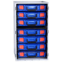 StorageTek Cabinet c/w 7 Small PC Lid Cases - Blue