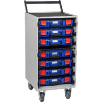StorageTek Cabinet Trolley c/w 7 Small PC Lid Cases- Blue