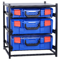 StorageTek 2 Large Drawer Frame + 1 Small Drawer Assembled c/w PC Lid Cases- Blue Blue Cases