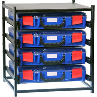 StorageTek 4 Small Drawer Frame Assembled c/w 4 Small PC Lid Cases- Blue