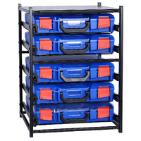 StorageTek 5 Small Drawer Frame Assembled c/w 5 Small PC Lid Cases- Blue