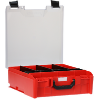StorageTek Case Large Clear PC Lid c/w Dividers-Red with Black Clasps