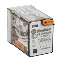 Finder 55 Series Miniature Relay 7A 4CO 110VAC Coil with LED Test Button & Mechanical Indicator