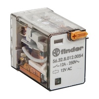 Finder 56 Series Miniature Power Relay 12A 2CO 12VAC Coil with LED Test Button & Mechanical Indicator