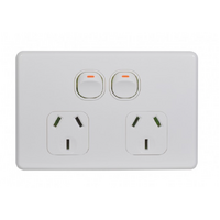 Trader Flat Cat  Power Point Switched 2 Gang 15A 250V Matt White