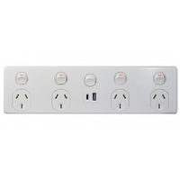 Trader Puma 4 Gang GPO With USB Charger A&C And Extra Switch 10A 250V