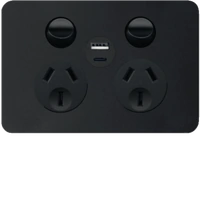 Hager Allure 10A Double GPO With USB A+C Matt Black