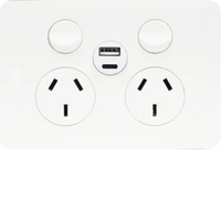 Hager Allure 10A Double GPO With USB A+C