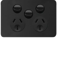 Hager Allure 10A Double GPO With Extra Switch Matt Black